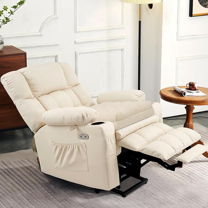 HAVARGO Recliner Cushions for Elderly, 20x20x4 Inch Thick Chair Cushion for Shorter Users Patent Design Soft Tufted Dual Layer Booster Seat Cushions for Seniors Recliner Risers Beige 1P