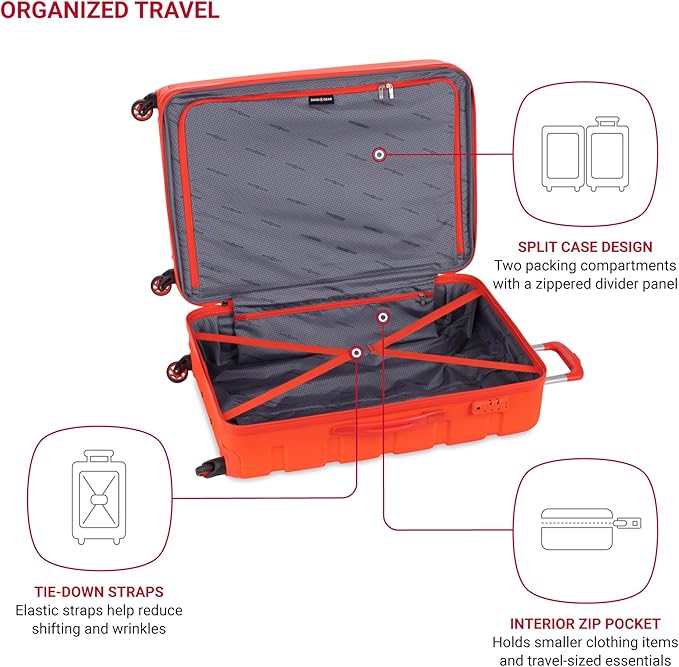 SwissGear 7366 Signature Hardside Expandable Luggage with Spinner Wheels, TSA Lock, Orange, Checked-Large 27-Inch