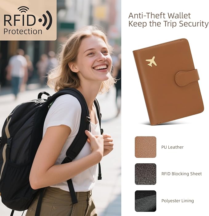 ZOPPEN Rfid Passport Holder for Travel, Passport Cover Wallet Case Travel Essentials Document Organizer, Card Holder Travel Wallet Womens Men, Brown
