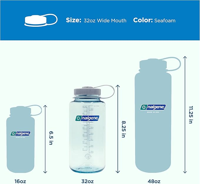 Nalgene 32 oz Wide Mouth Water Bottle | BPA-Free, Durable & Leak Proof, Lightweight Bottle for Hiking & Gym, Work & Travel