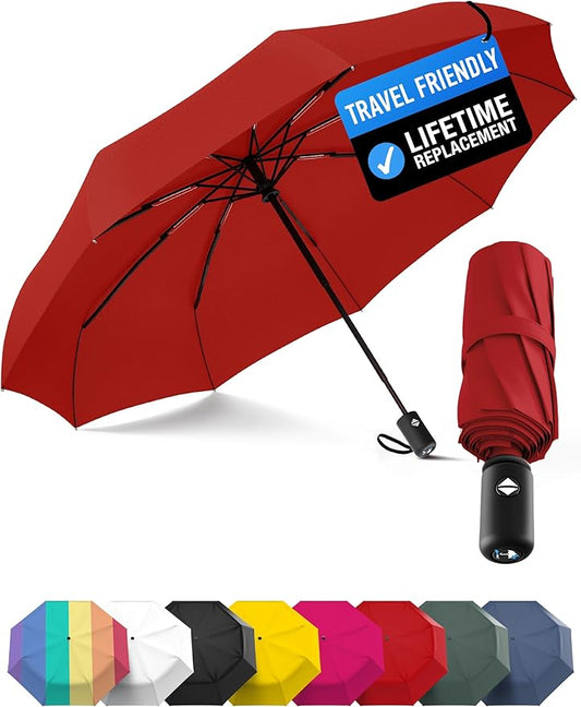 Rain-Mate Windproof Compact Umbrellas for Rain - Strong Reinforced Fiberglass Rib Design & Auto Open & Close - Portable Folding Travel Umbrella - Lightweight & Packable for Women & Men, Easy Collapse