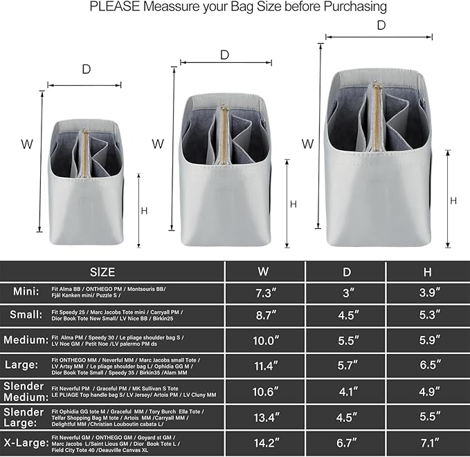 ZTUJO Purse Organizer Insert For Handbags, Purse Organizer With Zipper, Neverfull Organizer, Bag Organizer For Speedy Neverfull ONTHEGO Tote, Handbag and More (Silky Grey, Large)