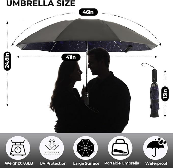 ZDSSM Compact Inverted Travel Umbrella, Automatic Open Close, 9-Rib 46 Inch Windproof Umbrella, Waterproof UPF 50+, Portable Umbrellas for Men, Women, Travel, and Daily Use