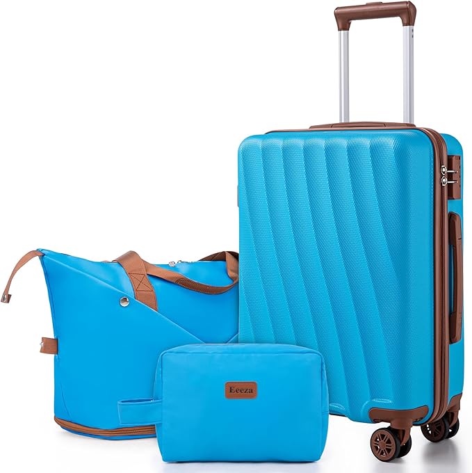 Carry on Luggage Sets 22x14x9 Airline Approved Durable Travel Luggage Suitcases with Wheels,ABS Hard Case Suitcases with Spinner Wheels,(SkyBlue,3 Piece Sets(20"/DB/TB))