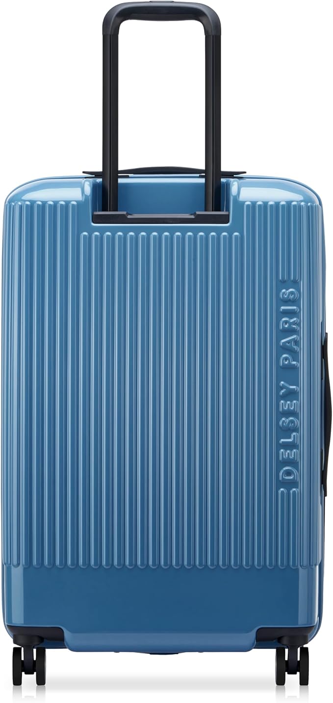 florence by mills Spin Me Away Hardside Expandable Luggage with Spinner Wheels, Zinc Blue, Checked-Medium 24 Inch