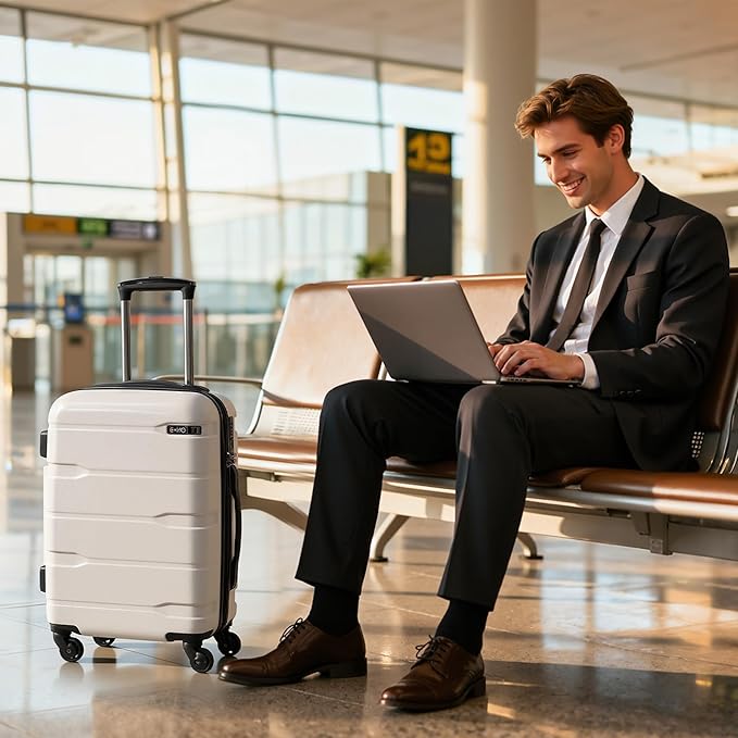 Coolife Carry On Luggage 22x14x9 Airline Approved Hardside PC+ABS Suitcase with TSA Lock, Lightweight Rolling Travel Luggage with Spinner Wheels(White, 20in)