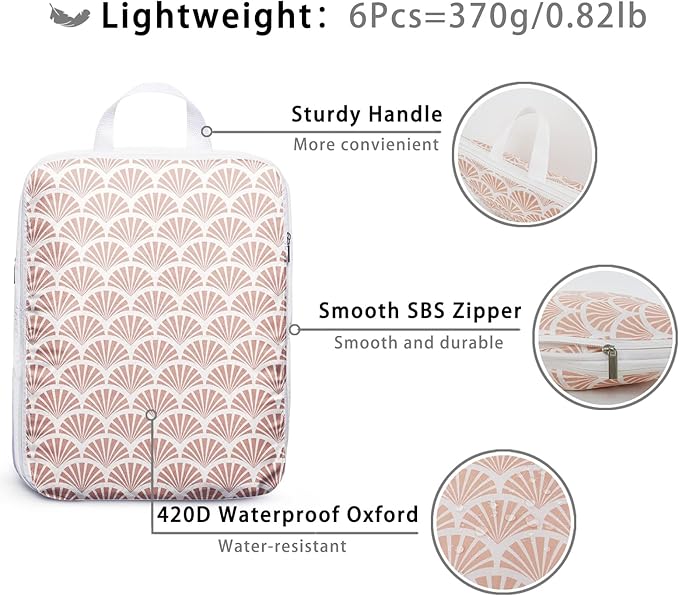 6 Pcs Compression Packing Cubes, Packing Cubes for Travel, Waterproof Luggage Organizer Bags Set, Cute Packaging Cubes for Women Kids Backpack Carry-Ons