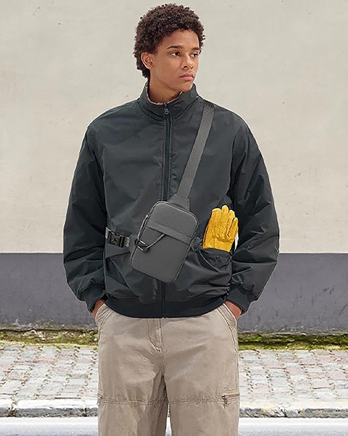Peicees Small Anti-theft Sling Bag for Men Women Waterproof Mini Crossbody Backpack Chest Bag Travel Passport Phone Holder, Grey