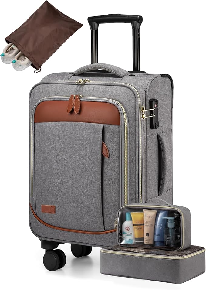 LOVEVOOK 4 Pcs Carry On Luggage 22x14x9 Airline Approved 20 Inch Underseat Carry on Suitcase for Women Men Softside Travel Luggage with Spinner Wheels and TSA Lock
