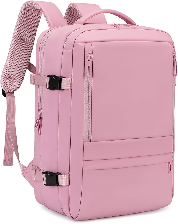 Travel Backpack for Women | Expandable Carry On Backpack with 17.3 Inch Laptop Compartment - Personal Item Travel Bags for Women Nurse Work Bag for Traveling Weekender Business College - Pink