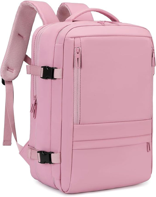 Travel Backpack for Women | Expandable Carry On Backpack with 17.3 Inch Laptop Compartment - Personal Item Travel Bags for Women Nurse Work Bag for Traveling Weekender Business College - Pink
