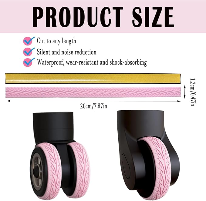 Luggage Wheel Covers - 8 Pcs Silent Noise Reduction Shock Absorbing Caster Cover for Carry-on Luggage with Wheels (Pink)