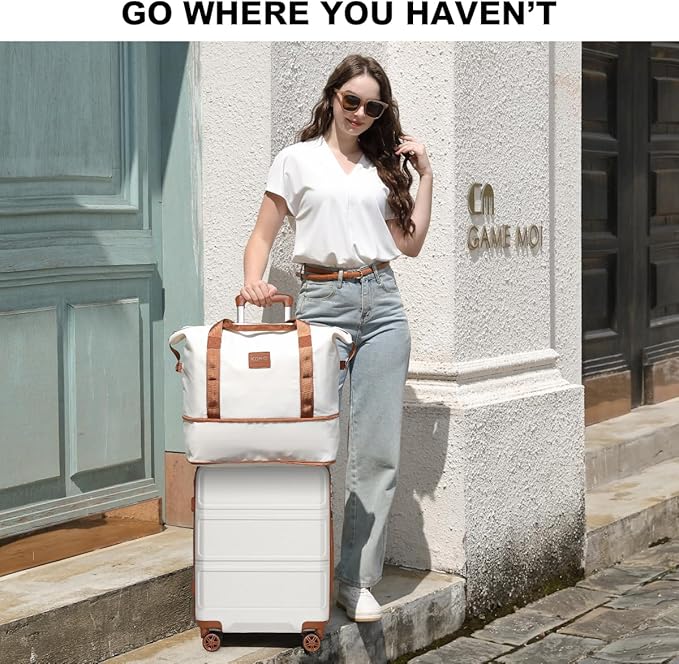 Kono Luggage Set 4 Piece Carry On Hardside Luggage with TSA Lock Spinner Wheels Lightweight PC+ABS Carry On Suitcase Cream White