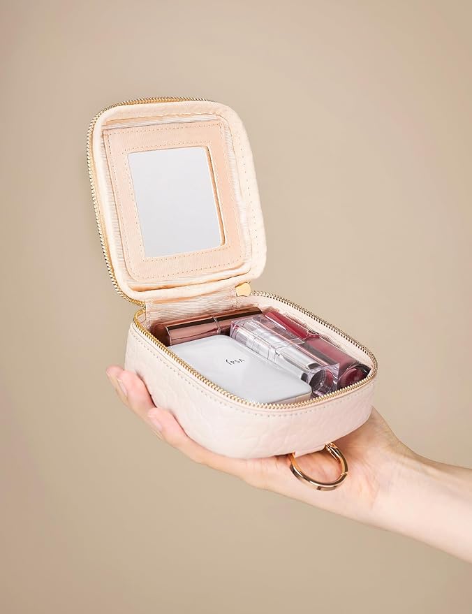 Clear Cosmetic Bag Double Layer Travel Toiletry Bag Clear Makeup Bag Case with 4 Compartments, Transparent Travel Bag for Toiletries, Large Toiletry Bag for Women Cosmetic Case (Taupe, Mini)