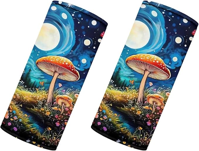BIGCARJOB Mushroom Print Luggage Handle Cover Set of 2 Pcs Travel Accessories,Moon Mushroom Luggage ID Tags Door Handle Protection Sleeve Cover Identifier Travel Bag Wraps