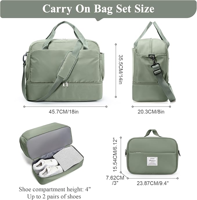 Travel Duffel Bags for Women, Carry-on Overnight Weekender Bag with Wet Pocket & Toiletry Bag, For Spirit Airlines 18x14x8 Personal Item Bag
