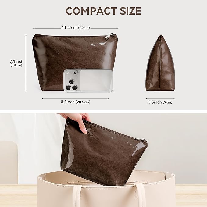 WLLWOO PVC Waterproof Makeup Bag Kraft Paper Cosmetic Bag Travel Toiletry Zipper Pouch Organizer for Women Purse