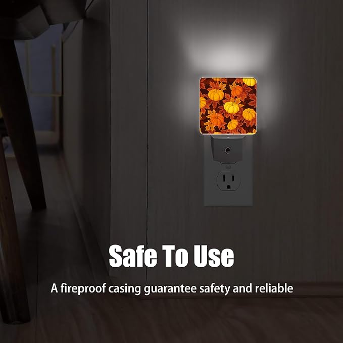 Autumn Pumpkins Leaves Night Light Plug in Wall Lamp Smart Dusk to Dawn Sensor for Home Decorative, Kids Room Bedroom Bathroom Kitchen Hallway Gifts