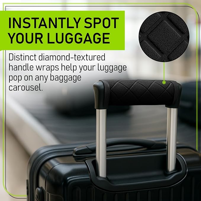 Untethered Luggage Handle Wraps (4-Pack) | Padded Suitcase Handle Covers with Diamond-Grip Design – Comfortable Neoprene Travel Handle Wraps for Luggage, Bags & Suitcases. (4-Pack | Black)