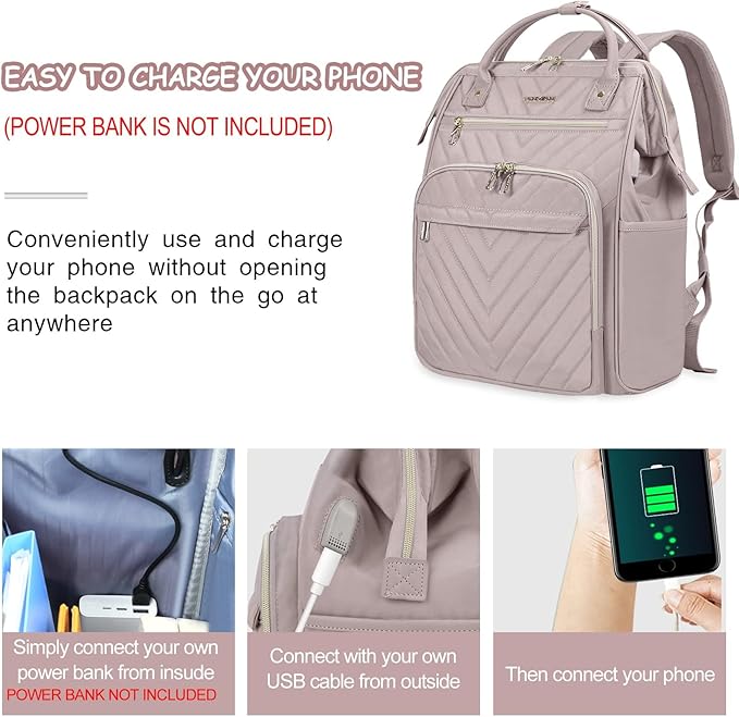 VANKEAN 17 Inch Laptop Backpack for Women Men Fashion Computer Work Bag, Large Capacity Waterproof Backpack with USB Port & RFID Pockets, College Daypack Business Travel Backpack, Light Dusty Pink