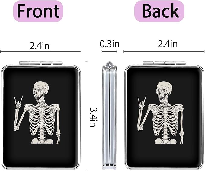Pocket Mirror, Small Travel Mirror with Magnification, Portable Double-Sided Magnifying Cosmetic Mirror for Daily (Skull)