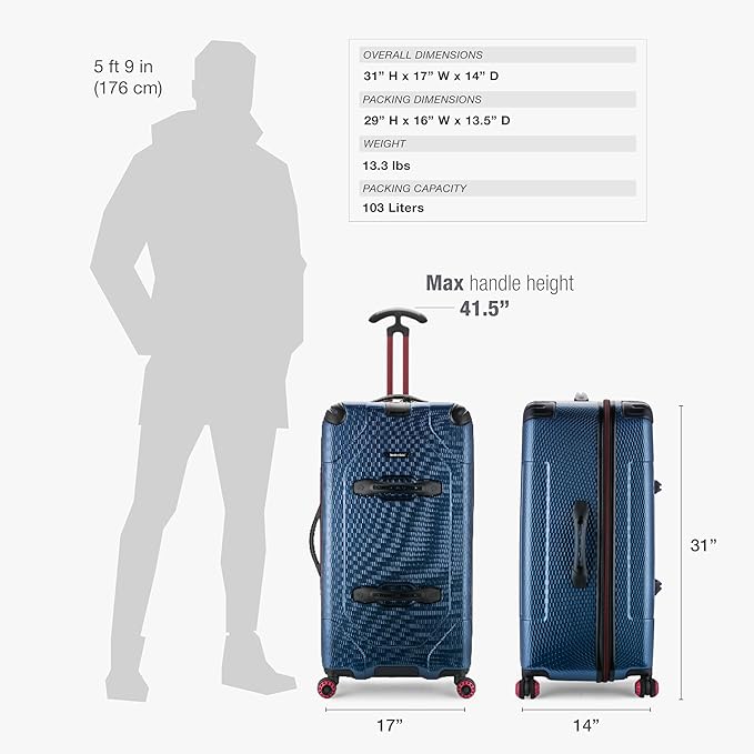 Traveler's Choice Maxporter II Polycarbonate Hardside Trunk with Spinner Wheels, Navy, 31-Inch Large Trunk