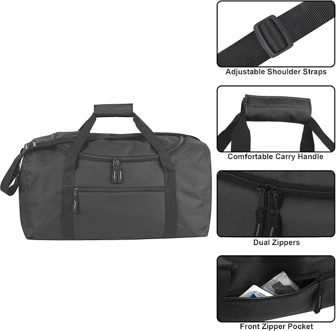 20 Inch, 40 Liter Duffel Bag for Men, Women Travel Weekender Overnight Carry-on Shoulder Duffel Tote Bag (Black)
