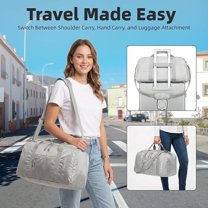 Foldable Travel Duffel Bag, Lightweight & Easy to Carry Water-Repellent Duffle Bag - 2-Way Zipper & Interior Pouch, Ideal for Weekend Trips, Daily Use,Camping，Sports