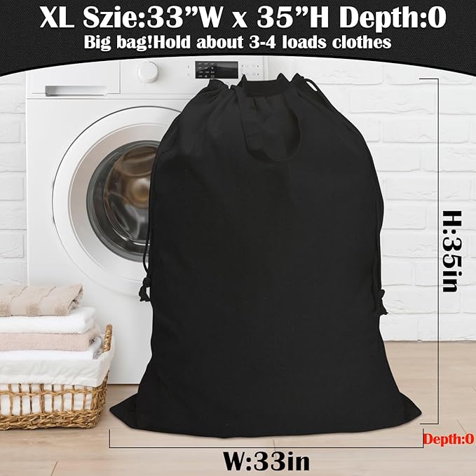 Canvas Laundry Bag 33"Wx 35"H, Thick Canvas Laundry Bag with Handles & Drawstring, Extra Large Heavy Duty Washable Basket Liner Hamper Liner Storage Sack (XL Black)