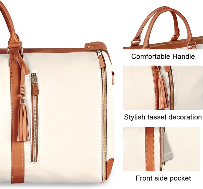 Ytonet Garment Bags for Travel, Convertible Carry on Garment Bag Large Duffle Bags for Women, 2 in 1 Hanging Suitcase Suit Water Resistant Duffel Travel Bags with Shoe Pouch, Beige
