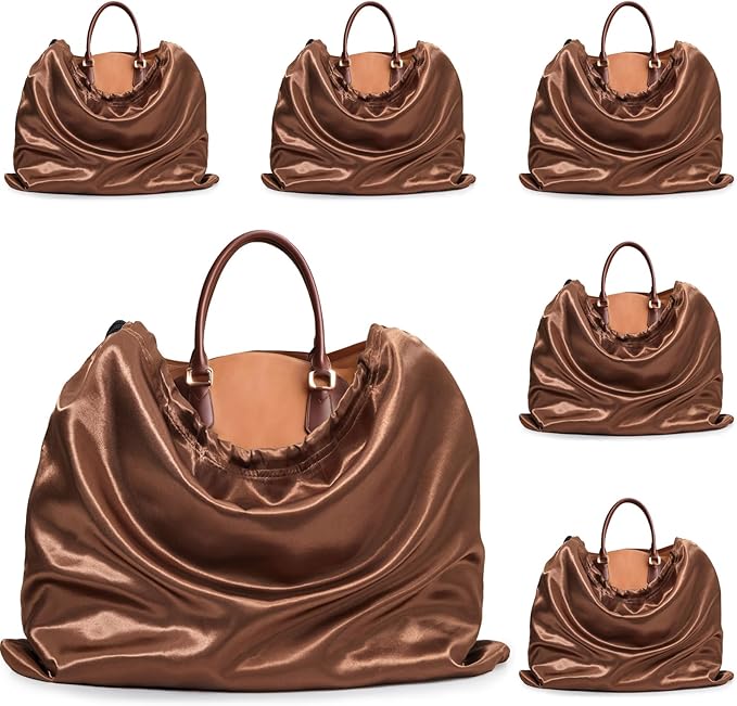 Ersmak 6 Pack Dust Bags for Handbags - Brown Silk Dust Cover Bag for Purses Shoes - Satin Drawstring Dustproof Bags for Travel Storage - 23.6 x 19.7 In