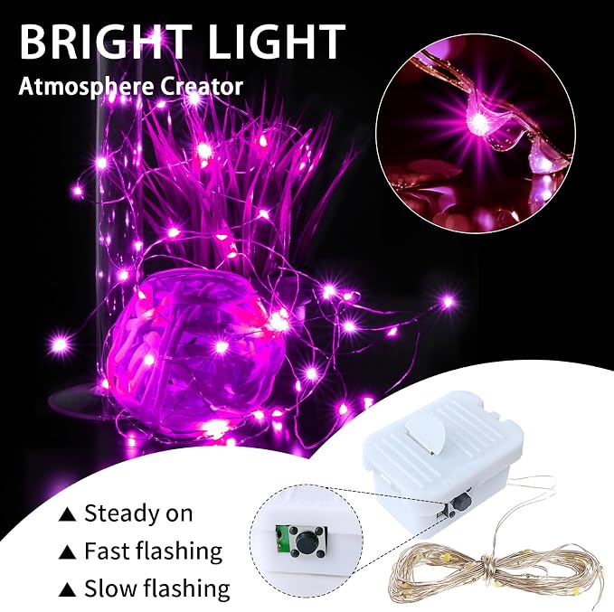 12 Pack Pink Fairy Lights Battery Operated, 7ft 20 LED Mini String Twinkle Lights for Christmas Halloween Party Valentine's Day Mason Jars Centerpiece Table Decorations (12, Pink)