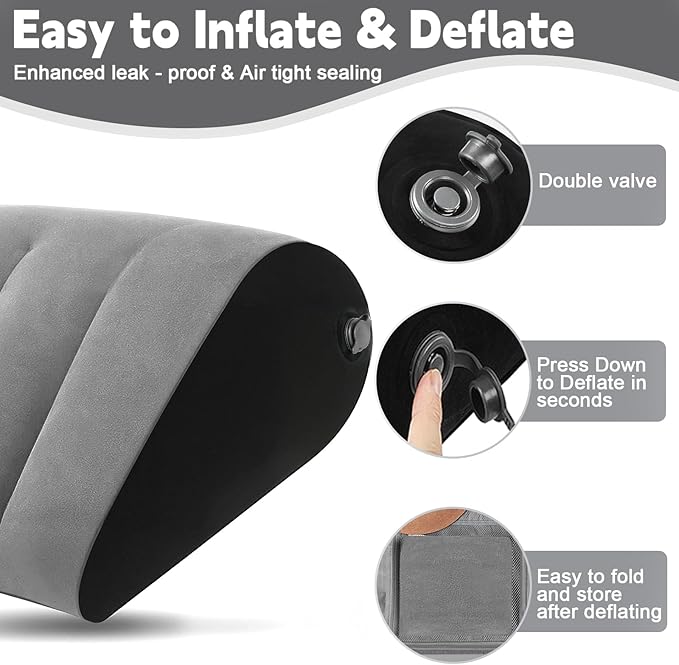 Inflatable Bed Wedge Pillow for Sleeping - Inflatable Wedge Pillow with Silk Eye Mask Set for Traveling,Leg Elevation,Back Support,Body Positioners,Lumbar Cushion for Post-Surgery Recovery,Camping Use