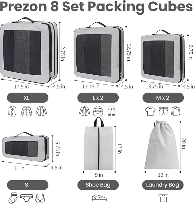 Compression Packing Cubes for Travel, Lightweight Vacation Travel Essentials, Travel Accessories for Suitcase Organizer Bags Set, Durable Luggage Organizer