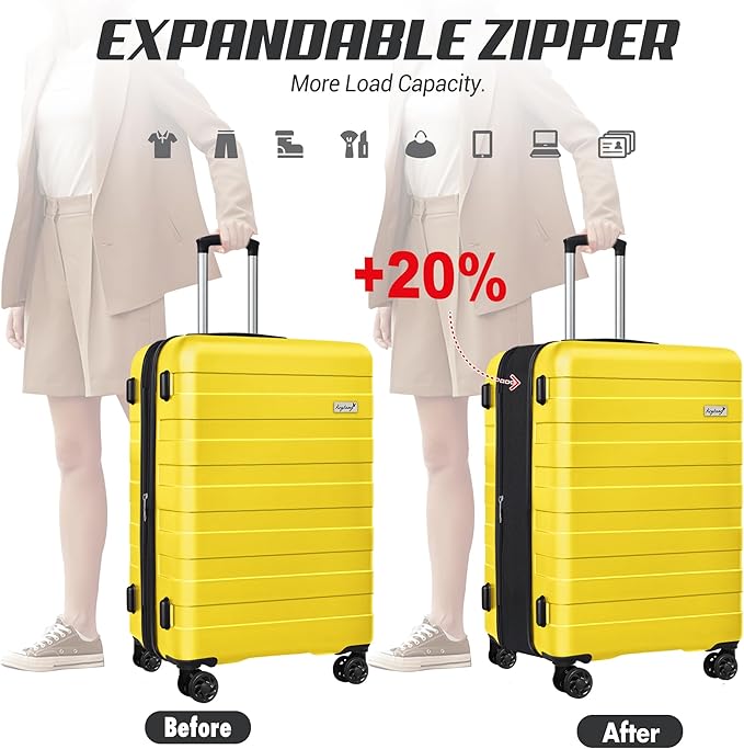 Zebra Luggage Sets 3 Piece, 20" Carry On Luggage with Spinner Wheels, Hardside Business Travel Suitcase Set with TSA Lock, Lightweight Suitcase,20/24/28 inch,Yellow