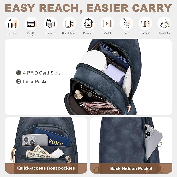 SYTRAH Anti Theft Crossbody Bags for Women, RFID Sling Bag Travel Purse, RFID Cross Body Purses Chest Bag for Travel Navy Blue