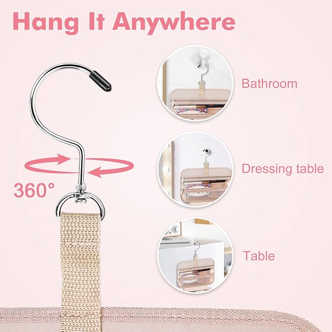 Wedama Toiletry Bag for Women, Medium Cosmetic Travel Bag, Hanging Toiletry Bag for Bathroom, Thickened PVC Waterproof Makeup Bag, Toiletries Bag for Travel Business Trips and Camping, Pink