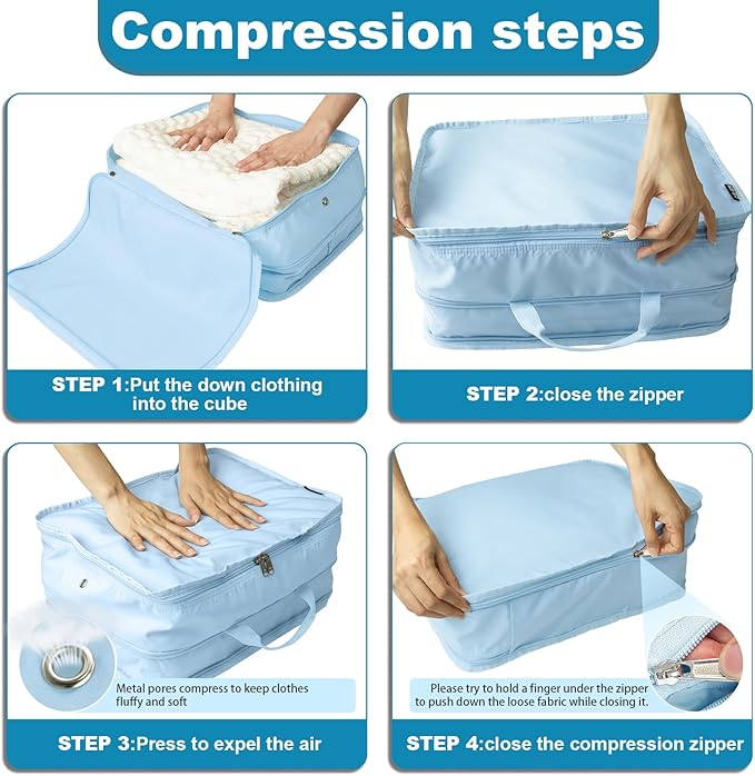 Compression Packing Cubes for Travel Essentials, 2 Pack Expandable Travel Cubes for Packing Bags Suitcase Organizer, Blue