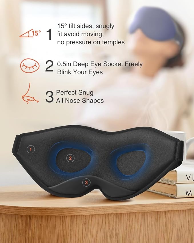 MABAO Sleep Mask for Side Sleeper, Eye Mask for Sleeping Women Men, 3D Contoured Cup No Eye Pressure 100% Light Blocking Sleeping Mask with Adjustable Strap Night Blindfold Flight, Travel, Nap, Blue