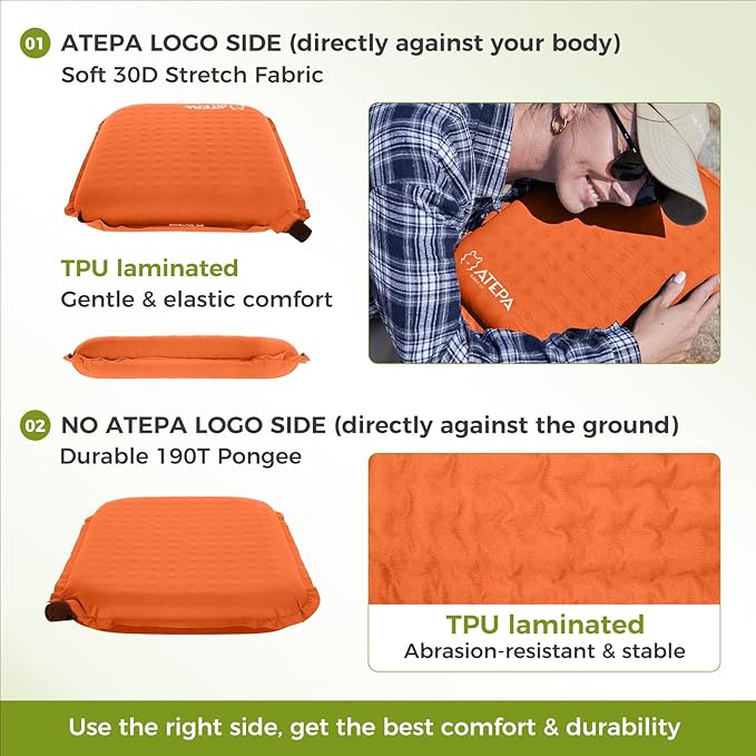 ATEPA Inflatable Seat Cushion, Self-Inflating Portable Stadium Airplane Travel Foam Cushion Pad for Camping, Sports Events, Outdoor