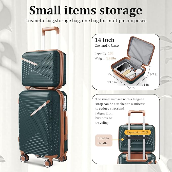 4 Piece Expandable Hardshell Pink Luggage Sets with Spinner Wheels, Lightweight Travel Suitcase Set with TSA Locks, 20 inch Carry On for Women (Army Green, 4 Piece Set)