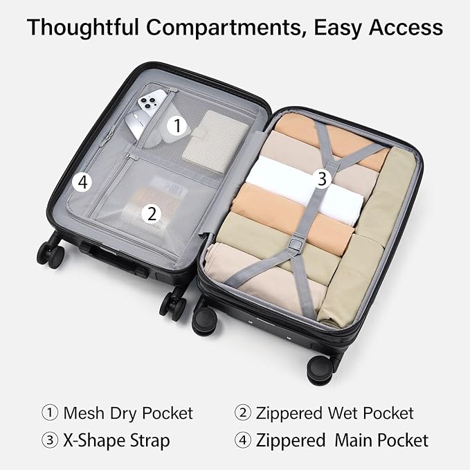 Hanke Expandable 26 Inch Luggage with Spinner Wheels, Hardside Large Suitcase, All-PC Hard Shell Travel Luggage, TSA Lock, Lightweight Durable Checked-Medium (Jet Black, 93L)
