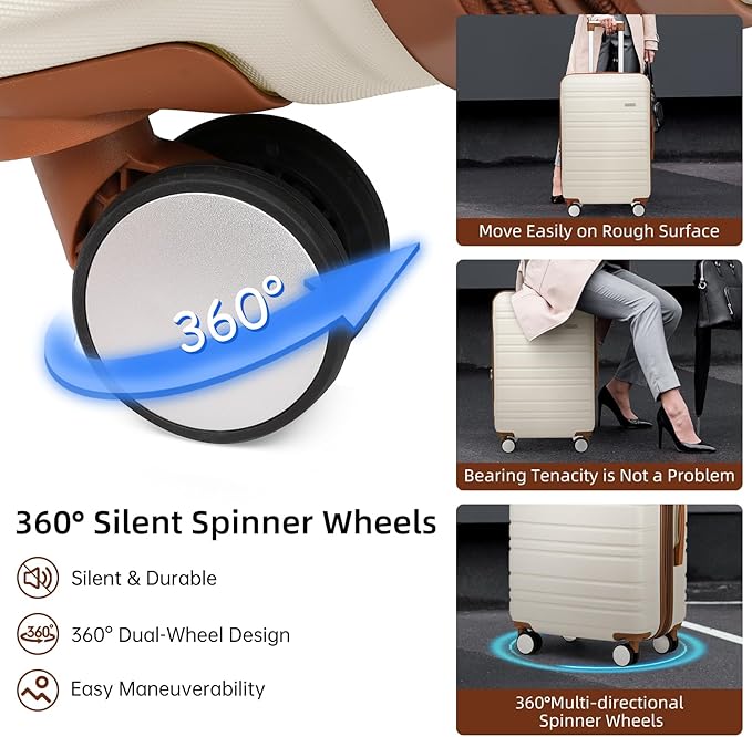 LARVENDER Luggage Sets 6 Piece, Expandable Hardside Carry on Suitcase Set with Spinner Wheels, Lightweight Rolling Luggage Sets for Women with TSA Lock, Cream White