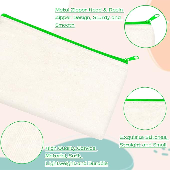 ZeeDix Canvas Pouch- Multi-purpose Cosmetic Bag with Zipper, DIY Craft Canvas Zipper Pouch Blank Makeup Bags Bulk Travel Toiletry Bag for Storage (8.3 x 5 inches)