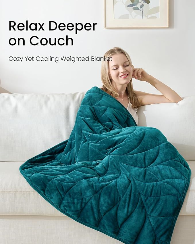 Weighted Lap Blanket 5 lbs 41"×53", Luxury Soft Small Weighted Lap Pad for Adults,Portable Travel Leaf Weighted Throw Blanket for Relaxation, All-Season Use and Machine Washable Light Green