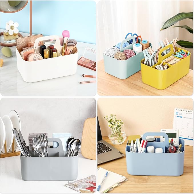 Multiuse Caddy Organizer with Handle, Portable Divided Plastic Tote Bin - Art Craft, Stationary Pen Marker Crayons, Makeup Hair Supplies Storage - Bathroom, Classroom, Dorm, Office, Desk Holder - Mint