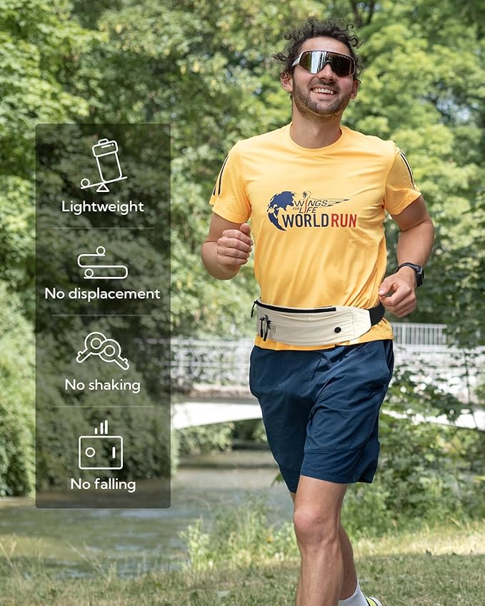 WATERFLY Running Belt Fanny Pack: Runner Marathon Jogging Waist Pack Sport Workout Exercise Fitness Phone Holder Belt for Men Women Jogger Slim Waistband Black