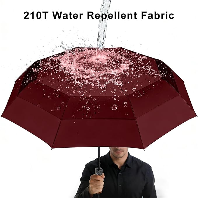Lejorain Large Folding Golf Umbrella - Compact Mens Umbrellas Travel Rain and Windproof 54inch Collapsible Automatic Open Close Umbrella 210T Teflon Vented Double Canopy