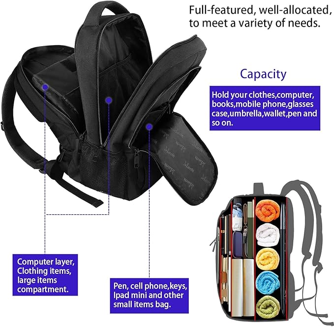 MATEIN Business Laptop Backpack, 15.6 Inch Travel Laptop Bag Rucksack, Water-Resistant Bag Daypack for Work College Computer Men Women Backpack, Black