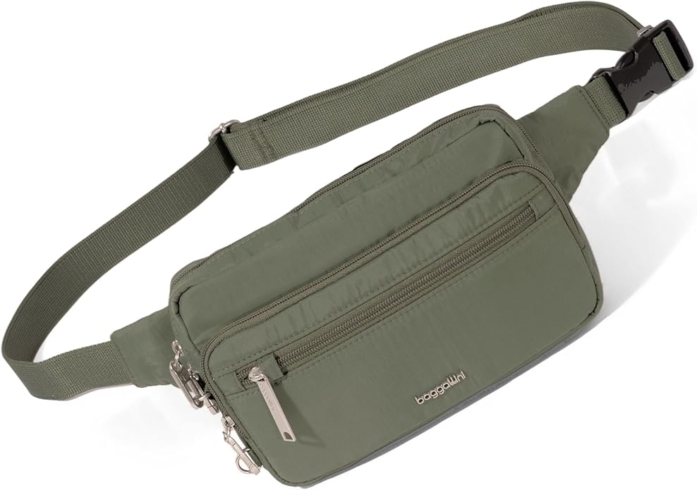 Baggallini Securtex Anti-theft Belt Bag 8.8"x5.5" Crossbody Fanny Pack for Women RFID Wallet Locking Zipper Travel Purse
